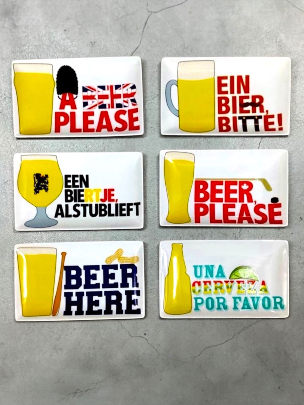 Crate & Barrel Around the World Beer Sampler Appetizer Plates in Tote Box